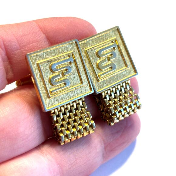 Gold wrap Cufflinks vintage mid century men’s jewelry unique embossed design - Picture 2 of 7